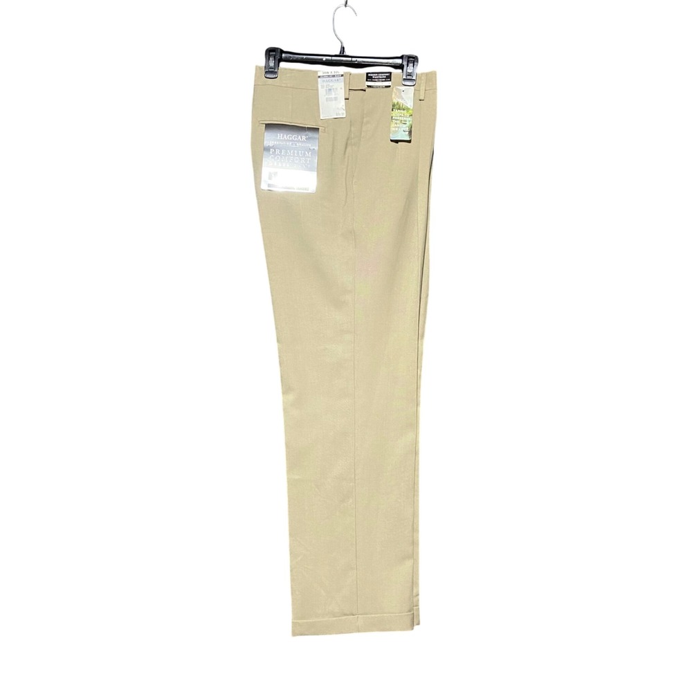 Haggar Mens Premium Comfort Dress Pant Classic Fit Pleated Khaki 38W 32L NWT